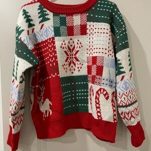 Festive Red and Green Patchwork Sweater